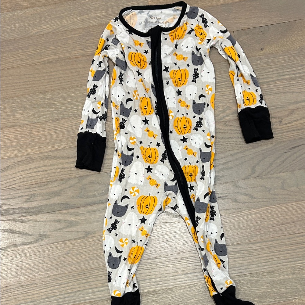 Little Sleepies Pumpkin and Cat Print Kids Footie